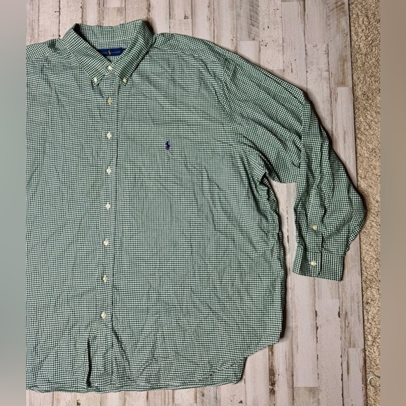 Polo Ralph Lauren Shirt Men's 4XB Green Solid Cotton Dress Casual - Picture 2 of 12